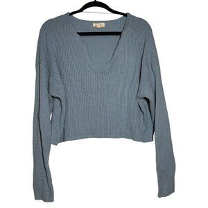 LA Hearts Cropped V-Neck Sweater Blue Knit Size Medium Cotton Crop